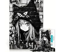 Nekomimi Graffiti Black 1000 Pieces Jigsaws Adults Puzzles Gifts Memory Upgrade Leisure Time Sharp Cut Wall Art Decor (38x52cm)