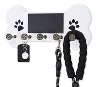Nekon Dog Leash Holder for Wall - Wooden Key Holder Wall Mount for Entryway Organization - Pets Accessories Storage with Chalkboard and Hooks (White)