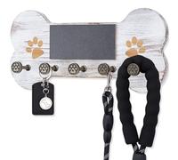 Nekon Dog Leash Holder for Wall - Wooden Key Holder Wall Mount for Entryway Organization - Pets Accessories Storage with Chalkboard and Hooks (Vintage White)