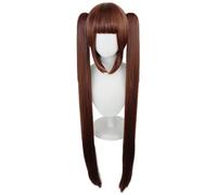 Nekopara Cosplay Chocola Vanilla Wig with Bangs for Women with Two Ponytails Long Straight Brown Hair Synthetic for Halloween Costume Party