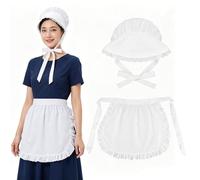 nektron 2 Pieces Women Colonial Costume Accessory Set Pilgrim Costume Set with White Mob Cap Waist Apron for Maid Women for Cosplay