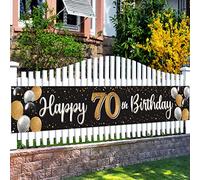 Nelbiirth Happy 70th Birthday Black & Gold Yard Sign Banner - Cheers to Seventy Years Old Birthday Home Outdoor Photoprop Backdrop, 70th Birthday Party Decoration.(9.8ft x 1.6ft)