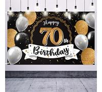 Nelbiirth Happy 70th Birthday Decorations,70th Black & Gold Balloon Large Birthday Banner Backdrop Sign - Cheers to Seventy Years Old Bday Party Decoration.