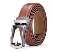 Nelbons Men's Belt width 3.0cm 1 1/8 inch, Leather Ratchet Belt for Men with Slide Buckle,Trim to Fit