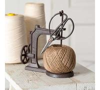 Neletao Sewing Machine Jute Twine Ball String and Scissors Holder Set, Vintage Inspired Rustic Farmhouse Style, Cast Iron Twine Holder and Scissors Set 3 Piece Set (Sewing Machine Shape)