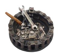 Neletao Vintage Motorcycle Chain Ashtray with Wrench & Bike Motif - Perfect for Biker Bars, Harley Shops, or Smoking Rooms - Unique Gift for Men, Mechanics, or Smokers