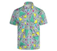 NELife Golf Shirts for Men Printed Dry Fit Short Sleeve Performance Polo Shirts Moisture Wicking Collared Tennis T-Shirt, 80s 90s Style, Large