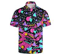 NELife Golf Shirts for Men Printed Dry Fit Short Sleeve Performance Polo Shirts Moisture Wicking Collared Tennis T-Shirt, Retro Vintage 80s 90s, XL