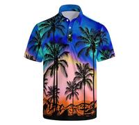 NELife Golf Shirts for Men Printed Dry Fit Short Sleeve Performance Polo Shirts Moisture Wicking Collared Tennis T-Shirt, 06 Hawaii Beach, XXL