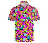 NELife Golf Shirts for Men Printed Dry Fit Short Sleeve Performance Polo Shirts Moisture Wicking Collared Tennis T-Shirt, Vintage 80s Memphis, Large