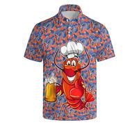 NELife Golf Shirts for Men Printed Dry Fit Short Sleeve Performance Polo Shirts Moisture Wicking Collared Tennis T-Shirt, Crawfish Beer, XXL