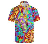 NELife Golf Shirts for Men Printed Dry Fit Short Sleeve Performance Polo Shirts Moisture Wicking Collared Tennis T-Shirt, Purple Yellow, Large