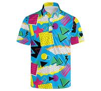 NELife Golf Shirts for Men Printed Quick Dry Short Sleeve Performance Polo Shirts Moisture Wicking Collared Tennis T-Shirt, Retro 80s 90s Memphis, Medium