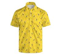 NELife Golf Shirts for Men Printed Quick Dry Short Sleeve Performance Polo Shirts Moisture Wicking Collared Tennis T-Shirt, Hexagons Yellow, XXL