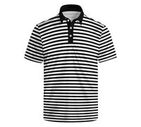 NELife Golf Shirts for Men Printed Quick Dry Short Sleeve Performance Polo Shirts Moisture Wicking Collared Tennis T-Shirt, Stripes Black/White, Large