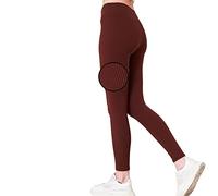 NELIS HOME High Waisted Ribbed Gym Leggings, Elastic Tummy Control Leggings for Women, Stretch Fit Comfort Women's Leggings, Workout, Daily Leisure (as8, Alpha, s, Slim, Regular, Brown, Fitted)