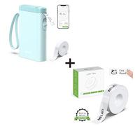 Nelko P21 Portable Bluetooth Label Maker Machine Blue with Tape and 1 Roll Genuine 14x40mm White Laminated Label Tape - for Office Home Storage Organizing Barcode