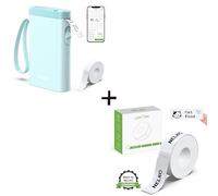 Nelko P21 Portable Bluetooth Label Maker Machine Blue with Tape and 1 Roll Genuine 14x50mm White Laminated Label Tape - for Office Home Storage Organizing Barcode