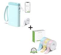 Nelko P21 Portable Bluetooth Label Maker Machine Blue with Tape and 3 Roll Genuine 14x40mm Laminated Label Tape - for Office Home Storage Organizing Barcode, Blue/Yellow/Pink