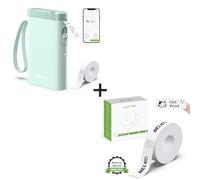 Nelko P21 Portable Bluetooth Label Maker Machine Green with Tape and 1 Roll Genuine 14x40mm White Laminated Label Tape - for Office Home Storage Organizing Barcode