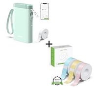 Nelko P21 Portable Bluetooth Label Maker Machine Green with Tape and 3 Roll Genuine 14x40mm Laminated Label Tape - for Office Home Storage Organizing Barcode, Blue/Yellow/Pink