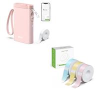 Nelko P21 Portable Bluetooth Label Maker Machine Pink with Tape and 3 Roll Genuine 14x40mm Laminated Label Tape - for Office Home Storage Organizing Barcode, Blue/Yellow/Pink