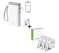 Nelko P21 Portable Bluetooth Label Maker Machine White with Tape and 3 Roll Genuine 14x40mm White Laminated Label Tape - for Office Home Storage Organizing Barcode