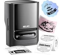 Nelko PM220 Bluetooth Thermal Label Printer, Portable Label Maker Machine for iOS & Android Phone, Label Maker for Clothing, Jewellery, Retail, Address, Barcode, Home, with 1 Roll 40x30mm Label（Black）