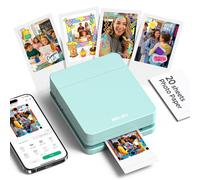 Nelko PP01 2x3 Portable Photo Printer with 20 Sheets, Green | Instant Inkjet Mini Printer, Sticky-Back Photos, Bluetooth Smartphone Compatible with iOS/Android, Pocket Size, App Editing