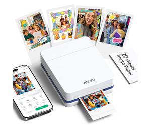 Nelko PP01 2x3 Portable Photo Printer with 20 Sheets, White | Instant Inkjet Mini Printer, Sticky-Back Photos, Bluetooth Smartphone Compatible with iOS/Android, Pocket Size, App Editing