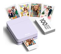 Nelko PP01 Portable Photo Printer with 100 Sheets Paper & Ink Cartridge, Instant Sticky Back Photo Printing for iOS/Android, Pocket Size Mini Printer with Fun Editing App, Purple