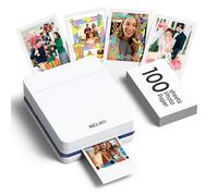 Nelko PP01 Portable Photo Printer with 100 Sheets Paper & Ink Cartridge, Instant Sticky Back Photo Printing for iOS/Android, Pocket Size Mini Printer with Fun Editing App, White