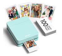 Nelko PP01 Portable Photo Printer with 100 Sheets Paper & Ink Cartridge, Instant Sticky Back Photo Printing for iOS/Android, Pocket Size Mini Printer with Fun Editing App, Green