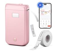 NelkoGlobal Label Maker Machine, Mini Bluetooth Label Printer, Wireless Handheld Label Maker Compatible for iOS & Android, D10 Sticker Maker for Organizing Storage Barcode Office Home, Rose red