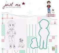 Nellie's Choice Cutting Die and Clear Stamp, Boy with Dog, 2.6 x 7.7 cm, 4 Piece, Card Making Supplies, Metal Dies for Scrapbooking, DIY and Paper Crafts, Multiple Colours, 19x27 / 26x77mm