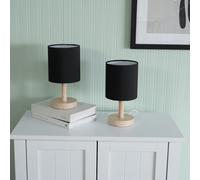 Nelly Pair of Wooden Base Bedside Table Lamps with LED Bulbs ValueLights Black One Size