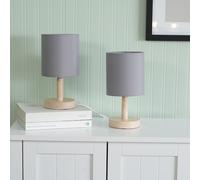 Nelly Pair of Wooden Base Bedside Table Lamps with LED Bulbs ValueLights Light Grey One Size