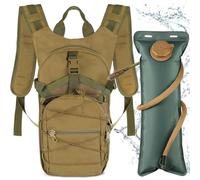 Neloheac Hydration Backpack with 3L Water Bladder, 15L Multi-Pocket Military Tactical Hydration Packs, Lightweight Hiking Daypack for Cycling Running Camping Trail Running, Khaki
