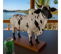 Nelore Bull Liquor Dispenser 2L - Handcrafted Alcohol Decanter with Wooden Base, Funny Brazilian Bull Bottle Holder for Whiskey/Scotch/Vodka/Wine, Unique Home Bar Accessory & Gift (A)