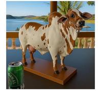 Nelore Bull Liquor Dispenser, 2L Handcrafted Alcohol Decanter with Wooden Base, Funny Brazilian Bull Bottle Holder for Whiskey Scotch Vodka Wine, Unique Home Bar Accessory for Bar Whiskey Lover (B)