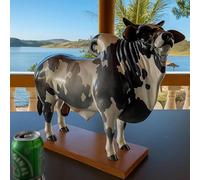 Nelore Bull Liquor Dispenser 2L - Handcrafted Alcohol Decanter with Wooden Base, Funny Brazilian Bull Bottle Holder for Whiskey/Scotch/Vodka/Wine, Unique Home Bar Accessory & Gift (C)