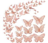 Nelotaor 36 Pcs Butterfly Wall Decor, 3 Styles 3 Sizes 3D Rose Gold Butterfly, Wedding & Birthday Party Decorations, Girls Bedroom Decoration