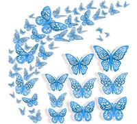 Nelotaor 72 Pcs 3D Butterfly Wall Decor - 3 Styles, 3 Sizes, Blue, Wedding & Birthday Party Decorations, Girls Bedroom Decoration