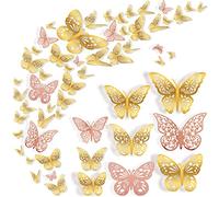 Nelotaor 72 Pcs 3D Butterfly Wall Decor - 3 Styles, 3 Sizes, Gold and Rose Gold - Wedding, Birthday Party, Girls Bedroom Decorations