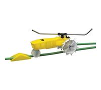 Nelson Rain Train Traveling Sprinkler for Yard Heavy Duty Rotating Lawn Sprinkler with Large Area Coverage Yellow