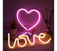 NELUX Pack of 2 Neon Light Sign LED - Love and Heart - Pink Neon for Girls Bedroom Decor Wall, Game Room Night Lamp Lights Signs Boys Kids Gifts. Powered by USB or Battery.