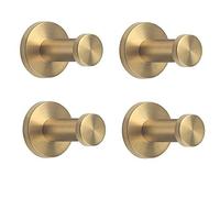 NELXULAS - Gold Brushed Stainless Steel Wall Mount Hook, Single Super Heavy Duty, Bathroom Towel Hooks, Clothes Hanger (2 inch, 4 pcs)