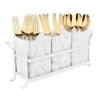 NelyBet Kitchen Utensil holder for Countertop, Silverware Caddy,Marble White Cutlery Holder Utensils Organizer for Party Gatherings, Metal and Durable Design