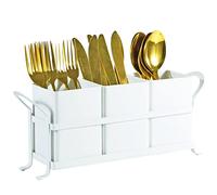NelyBet White Metal Utensil Caddy, 3 Compartments, Portable Design, Perfect for Countertop, Outdoor, and Camping