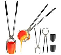 Nelyrho #6 (13.2lbs-6kg) Crucible Tongs Set with Lifting Tongs, Pouring Tongs and 2 Graphite Crucibles for Casting and Melting Metal